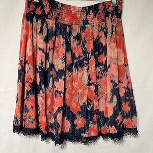 INC International Concepts Coral and Navy Floral Midi‎ Skirt